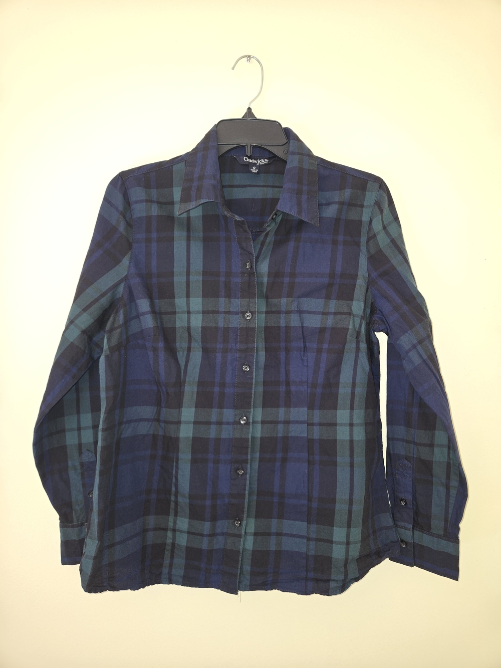 Chadwicks Blue and Green Plaid Button-Up Shirt